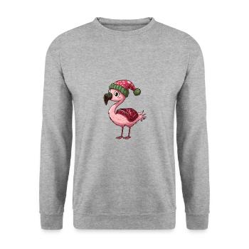 Flamingo Weihnachten Comic - Unisex Pullover - Weißgrau meliert - Vorne - Alina (178cm) & Michal (187cm)
