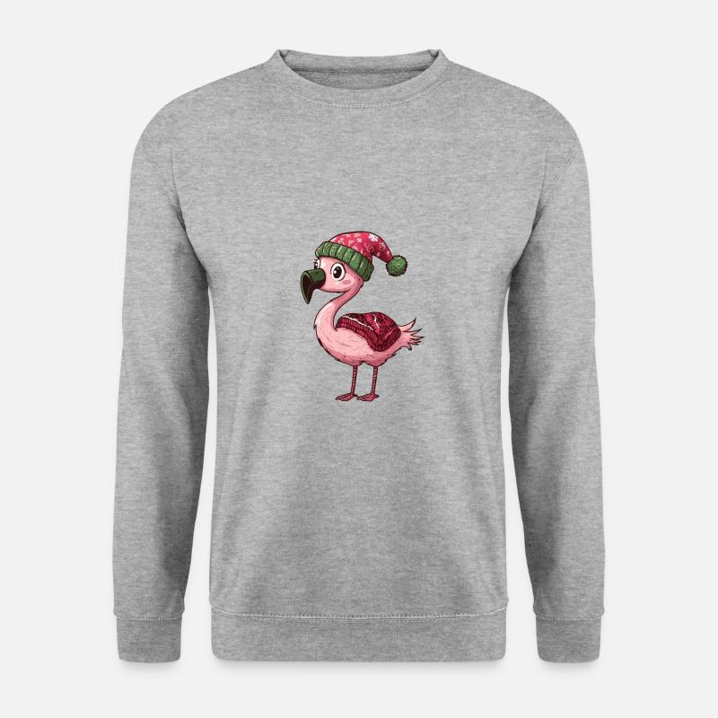Flamingo Weihnachten Comic - Unisex Pullover - Weißgrau meliert