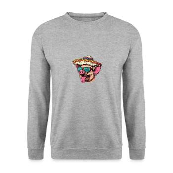 Cochon Bande Dessinée Drôle Sombrero - Sweat-shirt Unisexe - gris chiné - Devant - Alina (178cm) & Michal (187cm)