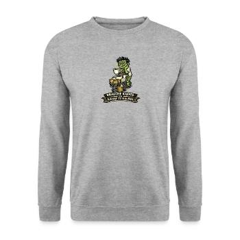 Zombie Kaffee Einkaufswagen - Unisex Pullover - Weißgrau meliert - Vorne - Alina (178cm) & Michal (187cm)