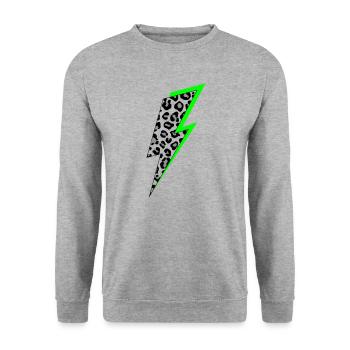 Blitz Leoparden Muster mit Neon Schatten - Unisex Pullover - Weißgrau meliert - Vorne - Alina (178cm) & Michal (187cm)