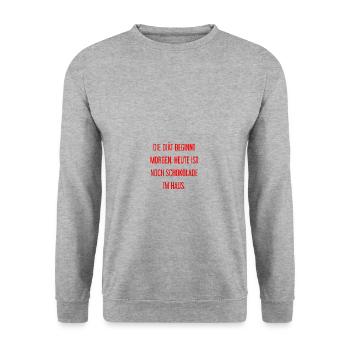 Die Diät beginnt morgen - Schokolade im Haus! - Unisex Pullover - Weißgrau meliert - Vorne - Alina (178cm) & Michal (187cm)