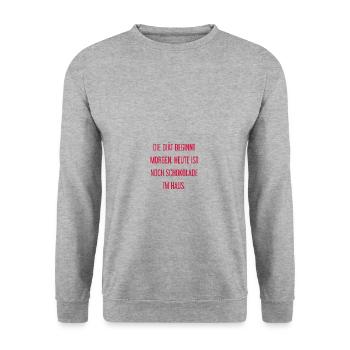 Die Diät beginnt morgen - Schokolade im Haus! - Unisex Pullover - Weißgrau meliert - Vorne - Alina (178cm) & Michal (187cm)