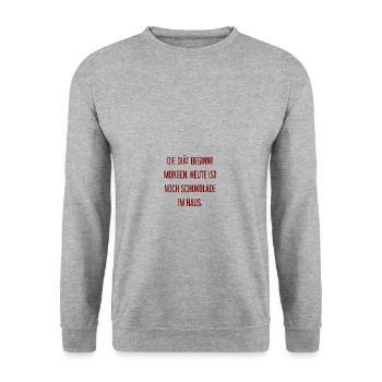 Die Diät beginnt morgen - Schokolade im Haus! - Unisex Pullover - Weißgrau meliert - Vorne - Alina (178cm) & Michal (187cm)