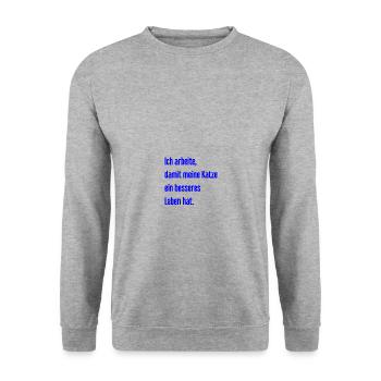 Für ein besseres Katzenleben arbeite ich! - Unisex Pullover - Weißgrau meliert - Vorne - Alina (178cm) & Michal (187cm)