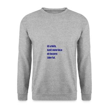 Für ein besseres Katzenleben arbeite ich! - Unisex Pullover - Weißgrau meliert - Vorne - Alina (178cm) & Michal (187cm)