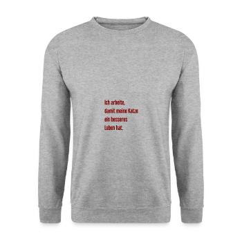Für ein besseres Katzenleben arbeite ich! - Unisex Pullover - Weißgrau meliert - Vorne - Alina (178cm) & Michal (187cm)