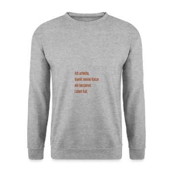 Für ein besseres Katzenleben arbeite ich! - Unisex Pullover - Weißgrau meliert - Vorne - Alina (178cm) & Michal (187cm)