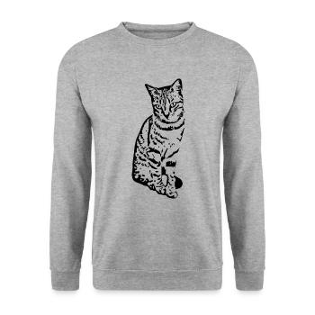 Katze Kätzchen Tigerkatze Katzenshirt Geschenk - Unisex Pullover - Weißgrau meliert - Vorne - Alina (178cm) & Michal (187cm)