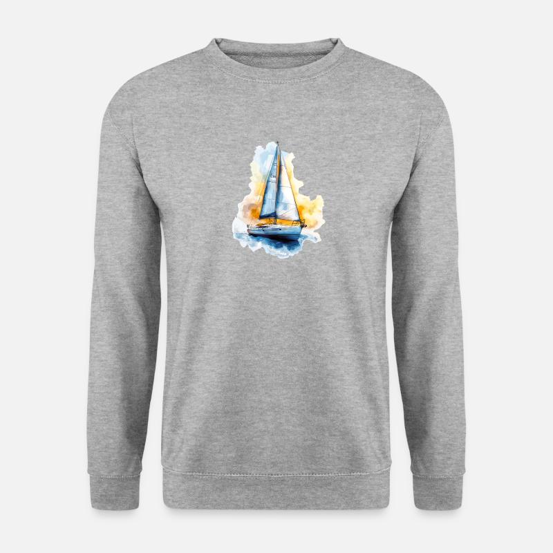 Segelboot Motiv im Aquarell Design - Unisex Pullover - Weißgrau meliert