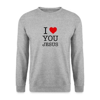 Ich liebe dich Jesus - ich herze dich Jesus - Unisex Pullover - Weißgrau meliert - Vorne - Alina (178cm) & Michal (187cm)