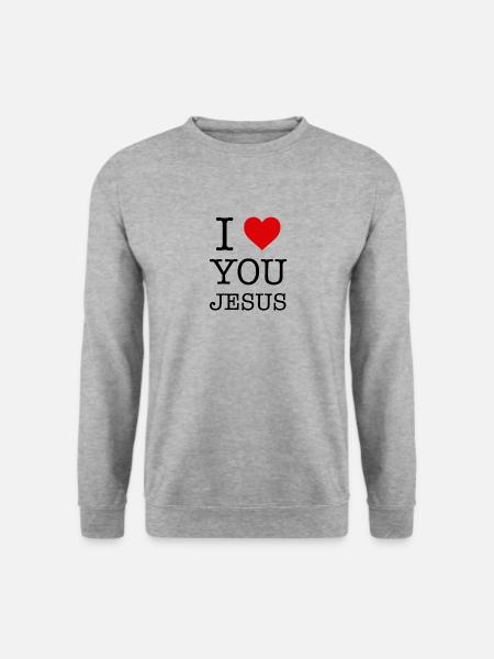 Ich liebe dich Jesus - ich herze dich Jesus - Unisex Pullover - Weißgrau meliert