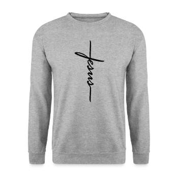 Jesus - Unisex Pullover - Weißgrau meliert - Vorne - Alina (178cm) & Michal (187cm)