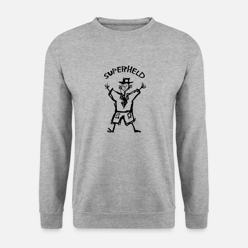 Kinderzeichnung Superheld - Unisex Pullover - Weißgrau meliert
