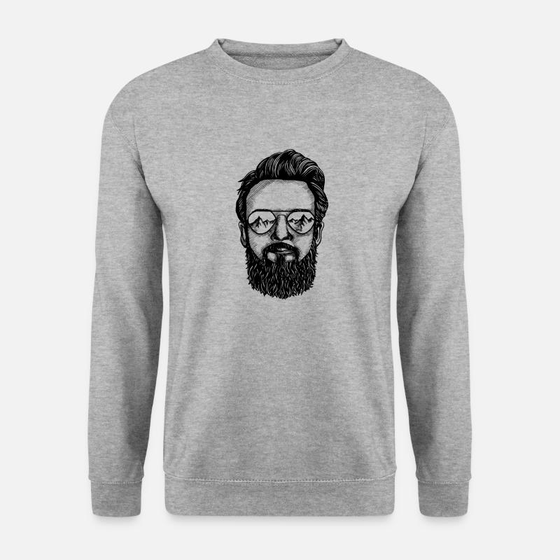 - Berge - Bart - Hipster - Sonnenbrille - Unisex Pullover - Weißgrau meliert