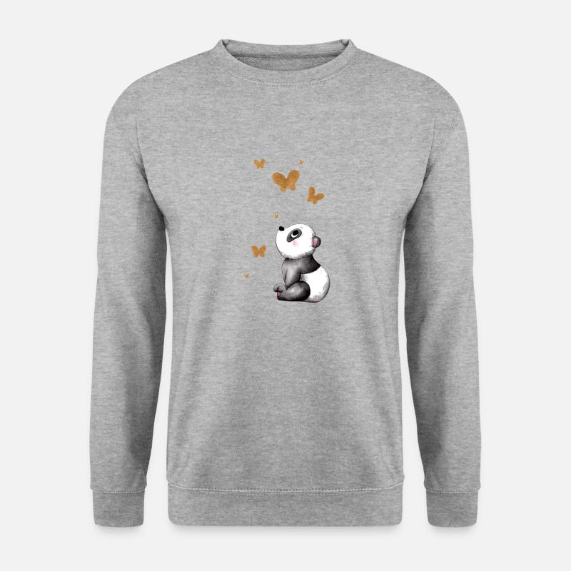 Träumender Comic Panda - Unisex Pullover - Weißgrau meliert