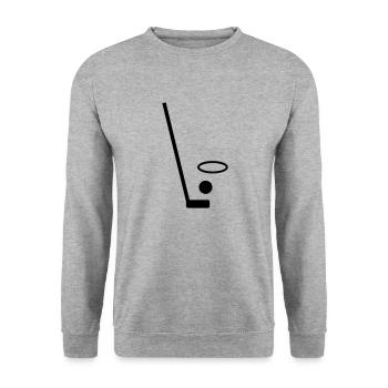 Golf - Ball vorm Loch - Unisex Pullover - Weißgrau meliert - Vorne - Alina (178cm) & Michal (187cm)