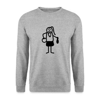 Frau beim Kegeln - Unisex Pullover - Weißgrau meliert - Vorne - Alina (178cm) & Michal (187cm)