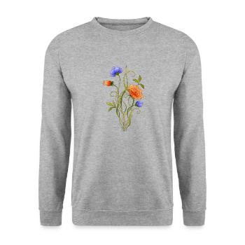 Blumen - Unisex Pullover - Weißgrau meliert - Vorne - Alina (178cm) & Michal (187cm)
