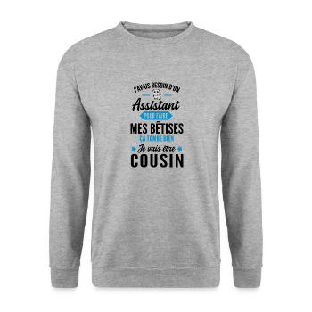 Assistant / je vais être Cousin / futur cousin - Sweat-shirt Unisexe - gris chiné - Devant - Alina (178cm) & Michal (187cm)
