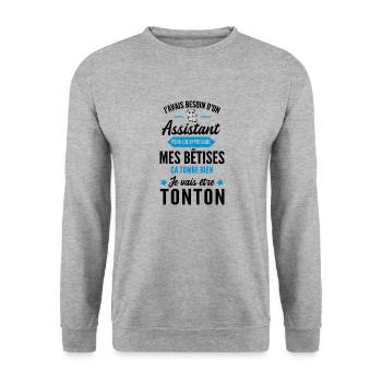 Assistant / je vais être Tonton / futur Tonton - Sweat-shirt Unisexe - gris chiné - Devant - Alina (178cm) & Michal (187cm)