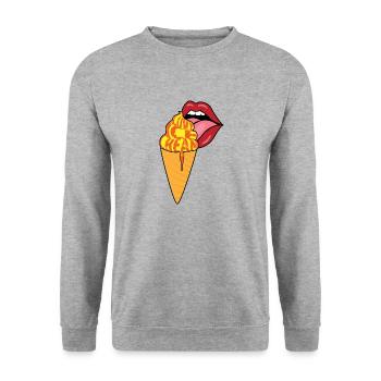 Love Ice Cream pêche Marille avec la bouche - Sweat-shirt Unisexe - gris chiné - Devant - Alina (178cm) & Michal (187cm)