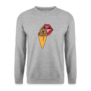 Love Ice Cream chocolat noix de café avec la bouche - Sweat-shirt Unisexe - gris chiné - Devant - Alina (178cm) & Michal (187cm)