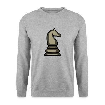 Schachmeister Schachspieler Pferd Schafigur - Unisex Pullover - Weißgrau meliert - Vorne - Alina (178cm) & Michal (187cm)
