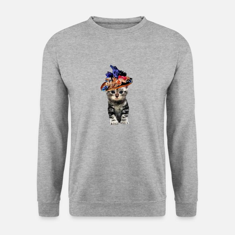 Katze mit Hüten - Unisex Pullover - Weißgrau meliert