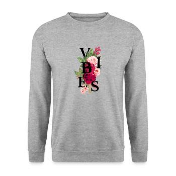 Vibes Blumen - Unisex Pullover - Weißgrau meliert - Vorne - Alina (178cm) & Michal (187cm)