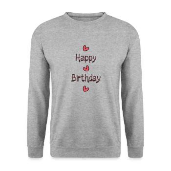 JAHRESTAG. ALLES GUTE ZUM GEBURTSTAG!. ALLES GUTE ZUM GEBURTSTAG!. - Unisex Pullover - Weißgrau meliert - Vorne - Alina (178cm) & Michal (187cm)