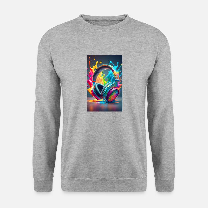 Bunte Kopfhörer - Unisex Pullover - Weißgrau meliert
