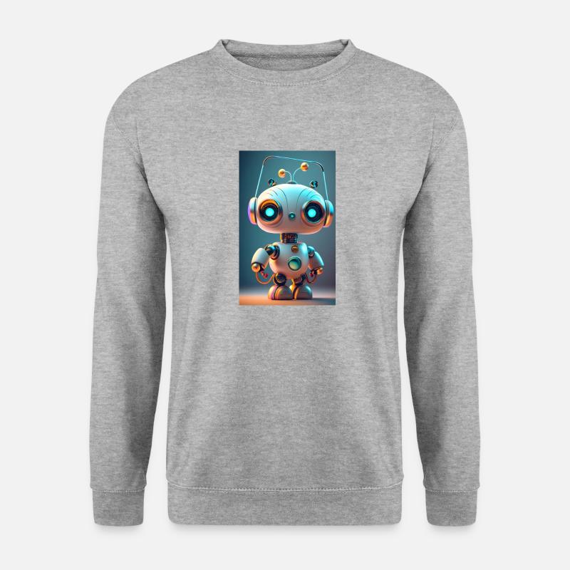 Lustiger Roboter - Unisex Pullover - Weißgrau meliert