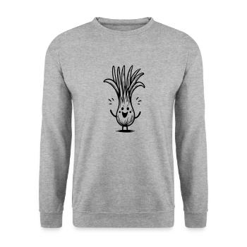Lustiger Lauch - Unisex Pullover - Weißgrau meliert - Vorne - Alina (178cm) & Michal (187cm)