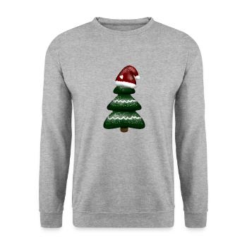 Weihnachtsmotiv - Weihnachtsbaum mit Nikolausmütze - Unisex Pullover - Weißgrau meliert - Vorne - Alina (178cm) & Michal (187cm)