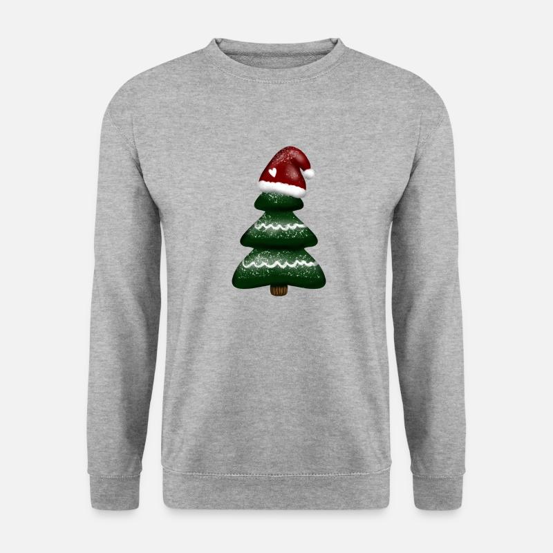 Weihnachtsmotiv - Weihnachtsbaum mit Nikolausmütze - Unisex Pullover - Weißgrau meliert
