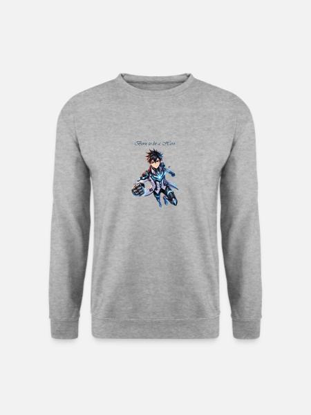 Manga Born to be a Hero BoyJunge Zeichnung Comic - Unisex Pullover - Weißgrau meliert