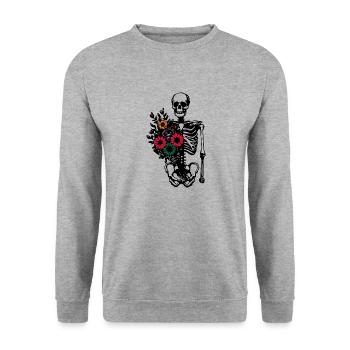 Blumenskelett - Skelett Blumen - Unisex Pullover - Weißgrau meliert - Vorne - Alina (178cm) & Michal (187cm)
