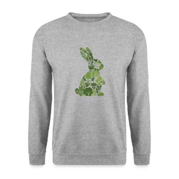 Bunny Silouette - Kaninchengrün - Unisex Pullover - Weißgrau meliert - Vorne - Alina (178cm) & Michal (187cm)