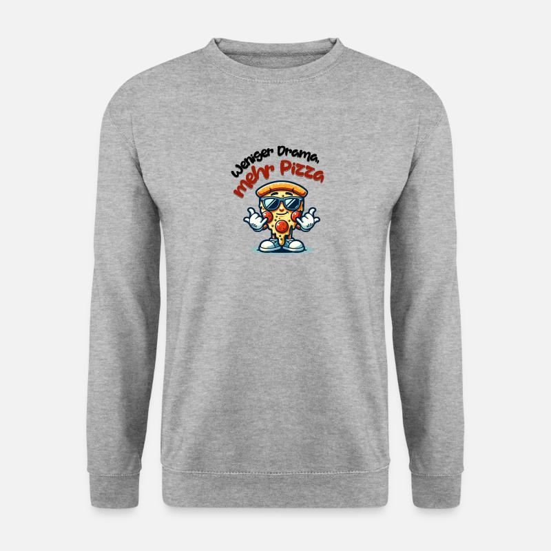 Pizza statt Drama - Unisex Pullover - Weißgrau meliert