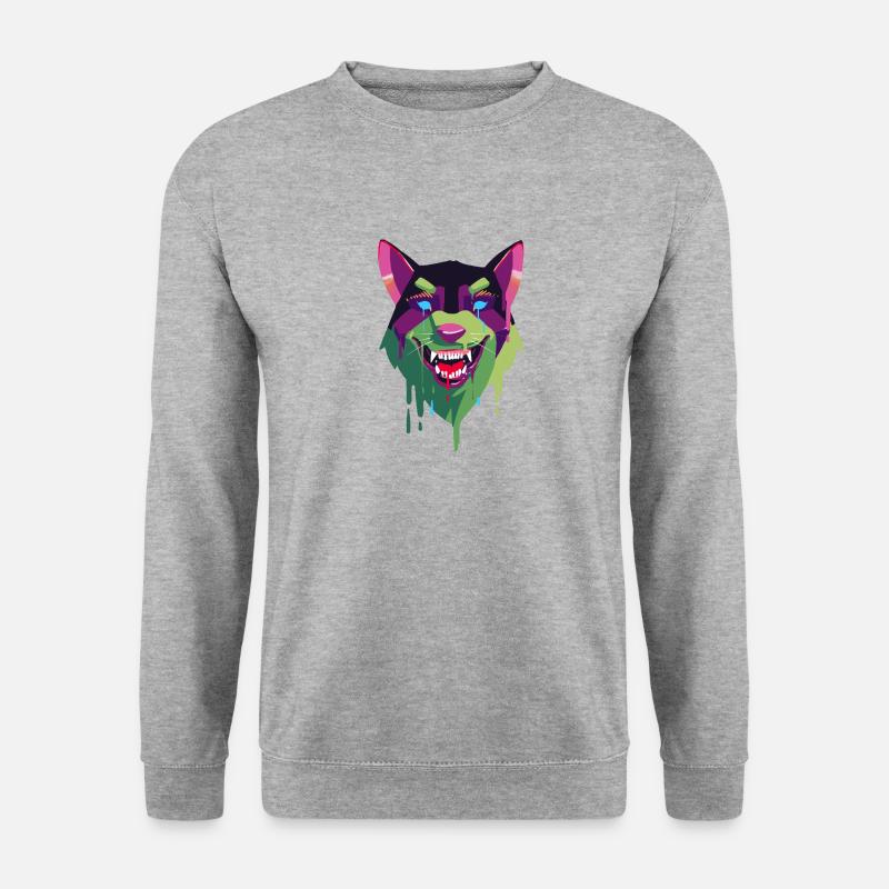 Abstaktischer Wolf, Wolf - Unisex Pullover - Weißgrau meliert