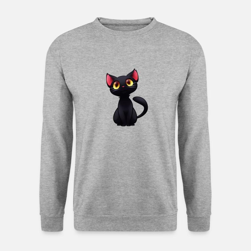 Schwarze Katze - schwarze Katze - Unisex Pullover - Weißgrau meliert