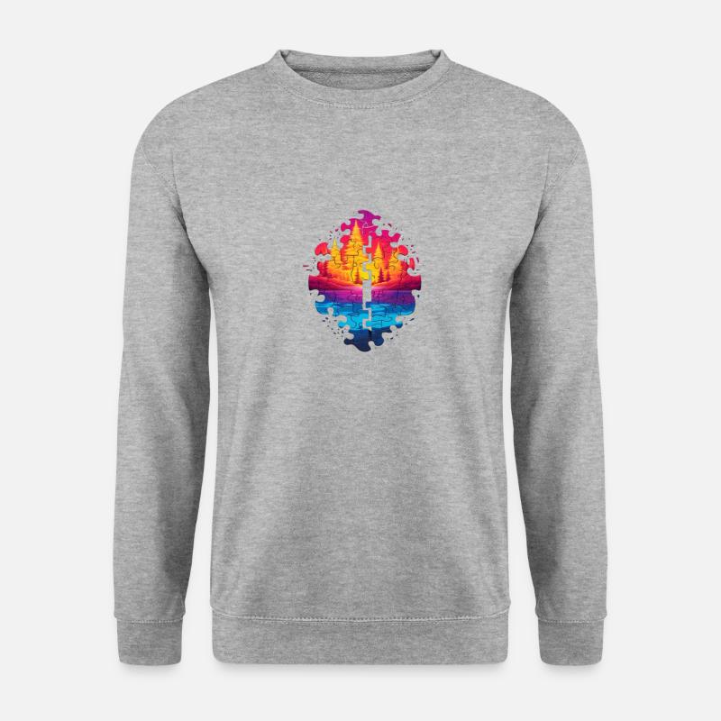wunderschöne Puzzle Landschaft - Unisex Pullover - Weißgrau meliert