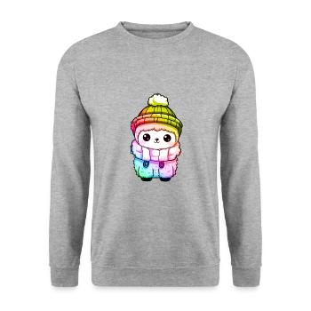 Alpaca Winter Animal Colorful Comic - Unisex Sweatshirt - salt & pepper - Front - Alina (178cm) & Michal (187cm)