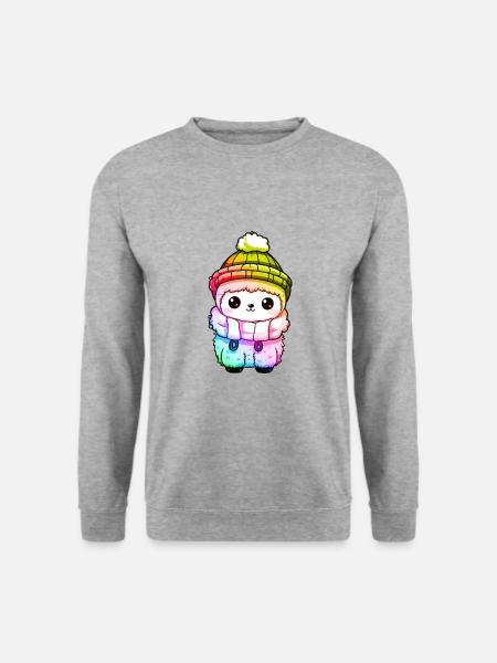 Alpaka Winter Tier Bunt Comic - Unisex Pullover - Weißgrau meliert