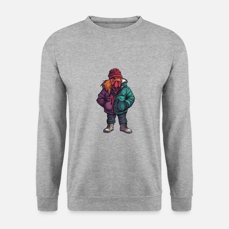 Hahn Lustig Winter - Unisex Pullover - Weißgrau meliert