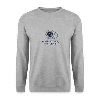 Deine Geschichte, meine Linse - Unisex Pullover - Weißgrau meliert - Vorne - Alina (178cm) & Michal (187cm)