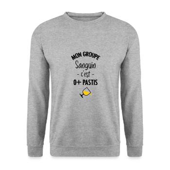 Mon groupe sanguin c'est O+ Pastis - Sweat-shirt Unisexe - gris chiné - Devant - Alina (178cm) & Michal (187cm)