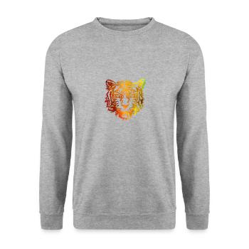 Tiger (Orange) - Unisex Pullover - Weißgrau meliert - Vorne - Alina (178cm) & Michal (187cm)