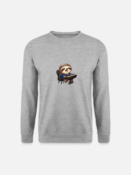 Faultier am Klavier - Unisex Pullover - Weißgrau meliert
